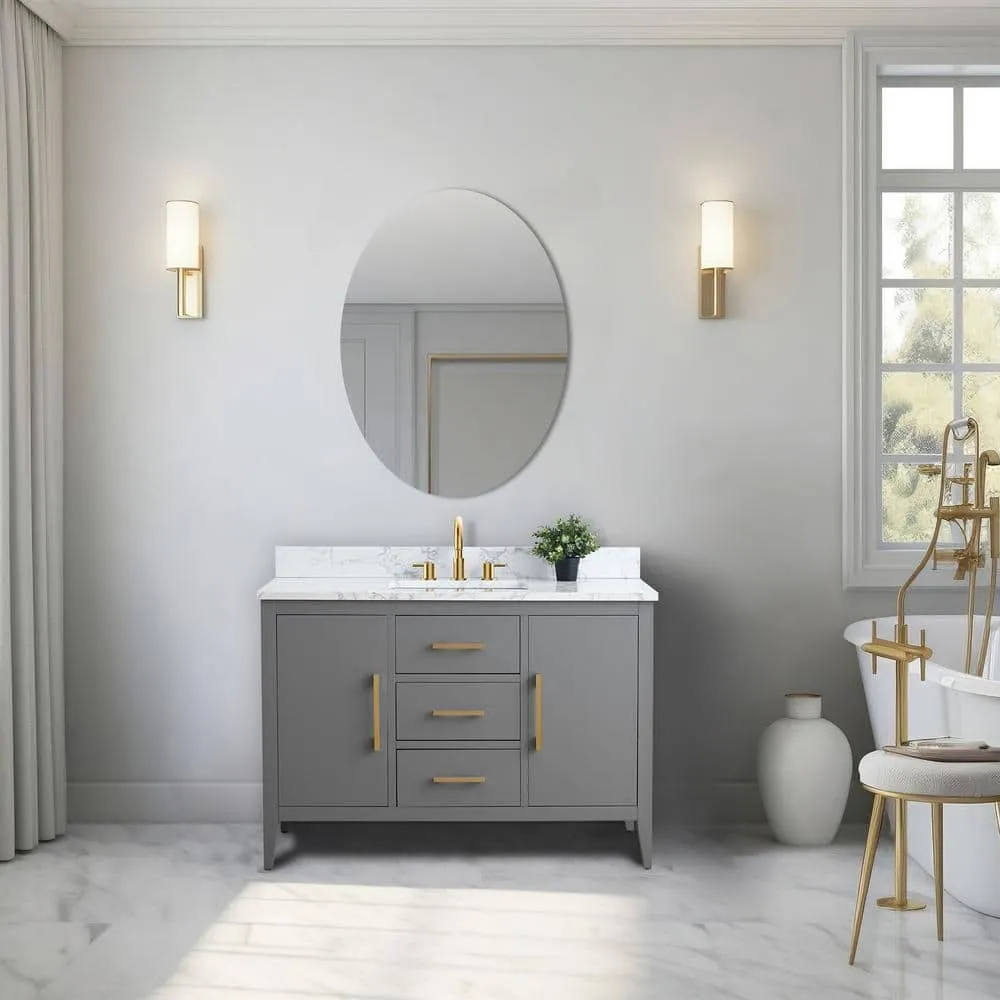 Vanity Art 48 in. W x 22 in. D x 34 in. H Single Sink Bathroom Vanity Cabinet in Cashmere Gray with Engineered Marble Top, photo 2 of 9