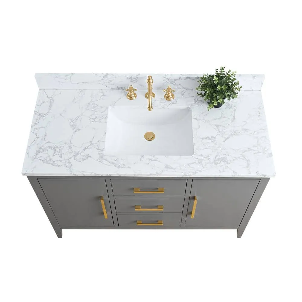 Vanity Art 48 in. W x 22 in. D x 34 in. H Single Sink Bathroom Vanity Cabinet in Cashmere Gray with Engineered Marble Top, photo 4 of 9
