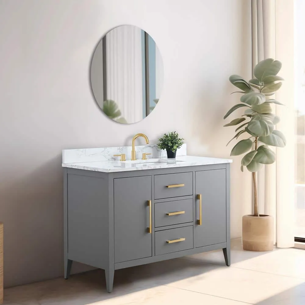 Vanity Art 48 in. W x 22 in. D x 34 in. H Single Sink Bathroom Vanity Cabinet in Cashmere Gray with Engineered Marble Top, photo 7 of 9