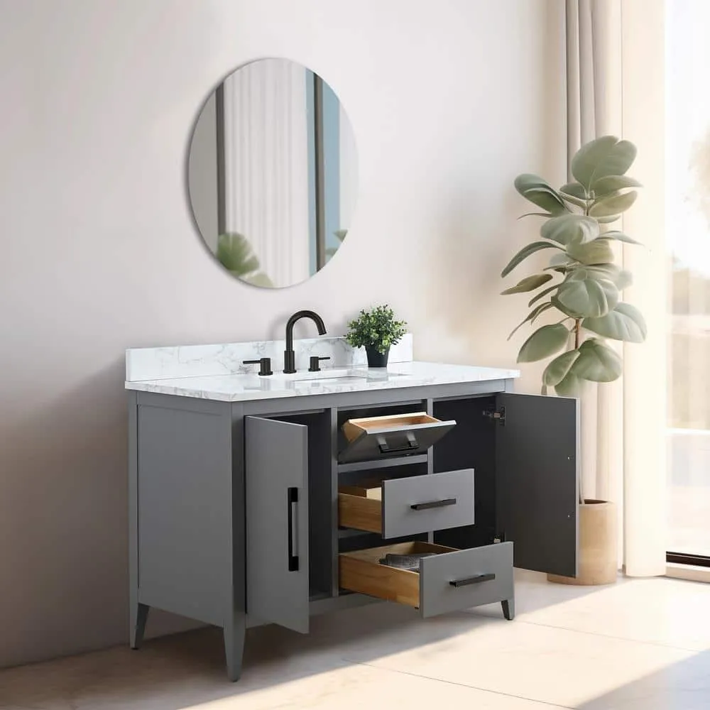 Vanity Art 48 in. W x 22 in. D x 34 in. H Single Sink Bathroom Vanity Cabinet in Cashmere Gray with Engineered Marble Top, photo 6 of 10