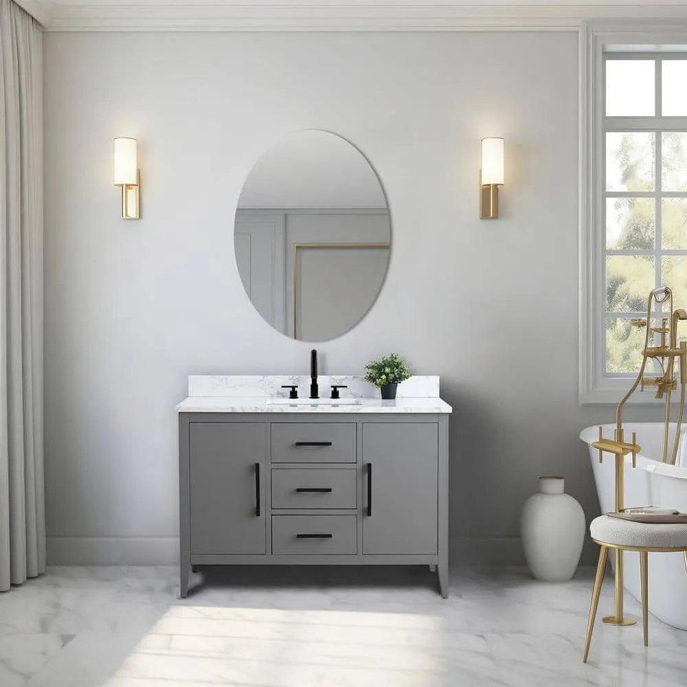 Vanity Art 48 in. W x 22 in. D x 34 in. H Single Sink Bathroom Vanity Cabinet in Cashmere Gray with Engineered Marble Top, photo 2 of 9