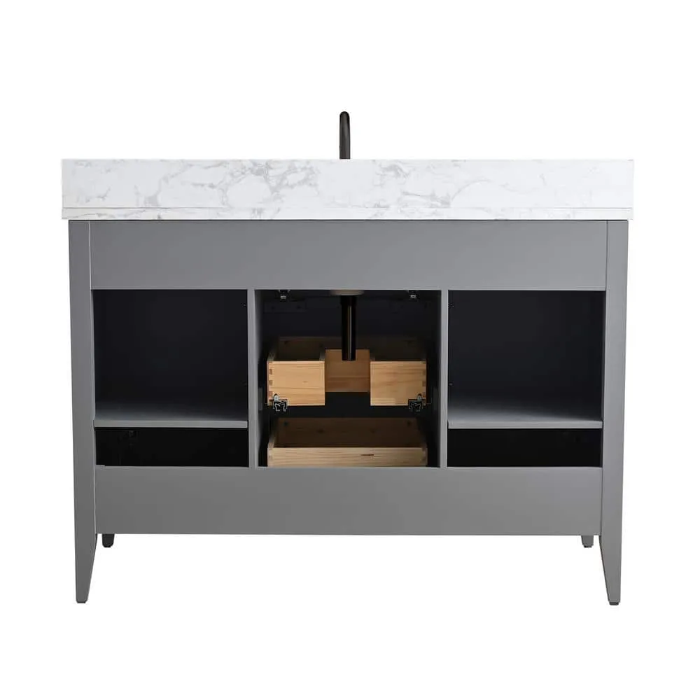 Vanity Art 48 in. W x 22 in. D x 34 in. H Single Sink Bathroom Vanity Cabinet in Cashmere Gray with Engineered Marble Top, photo 5 of 9