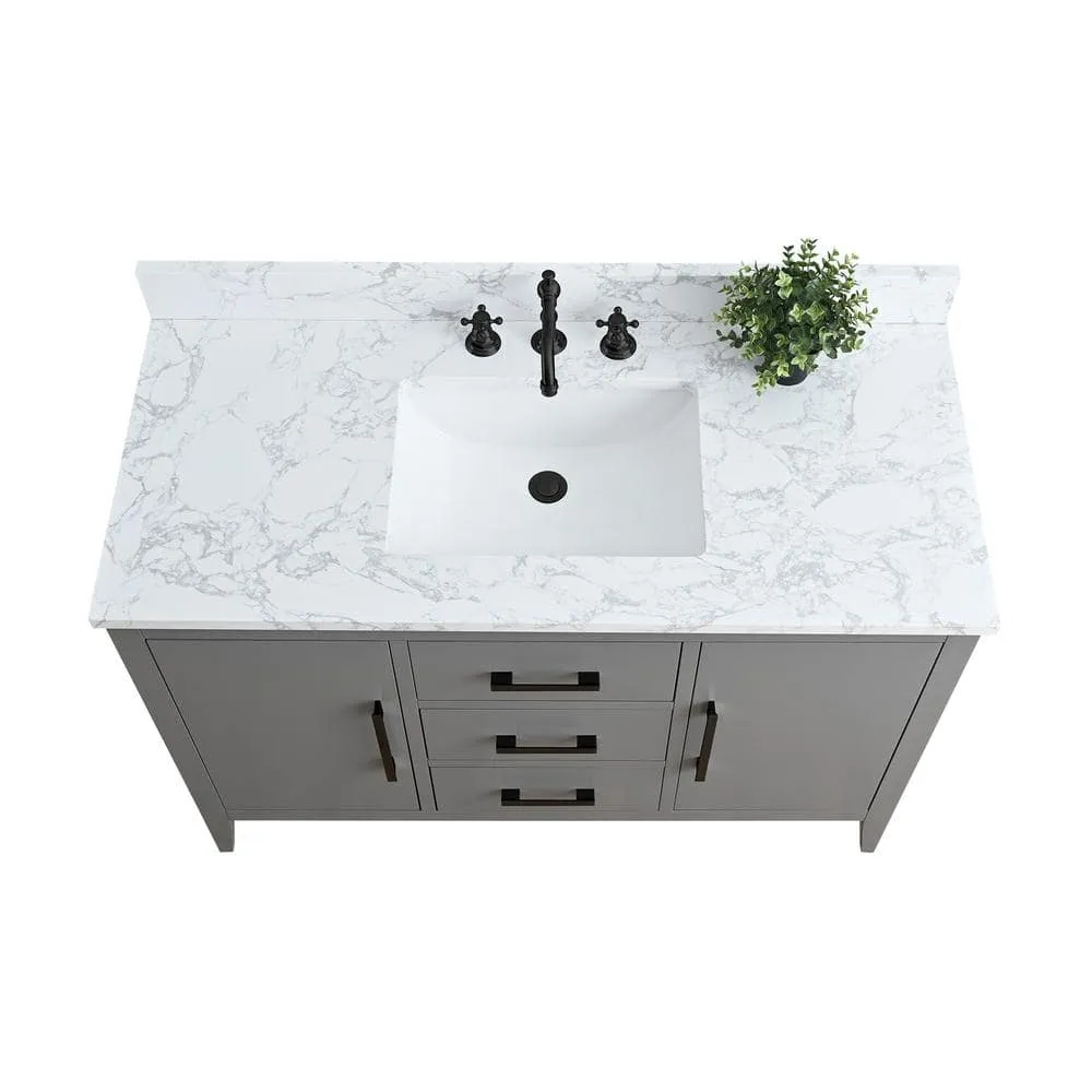 Vanity Art 48 in. W x 22 in. D x 34 in. H Single Sink Bathroom Vanity Cabinet in Cashmere Gray with Engineered Marble Top, photo 3 of 10