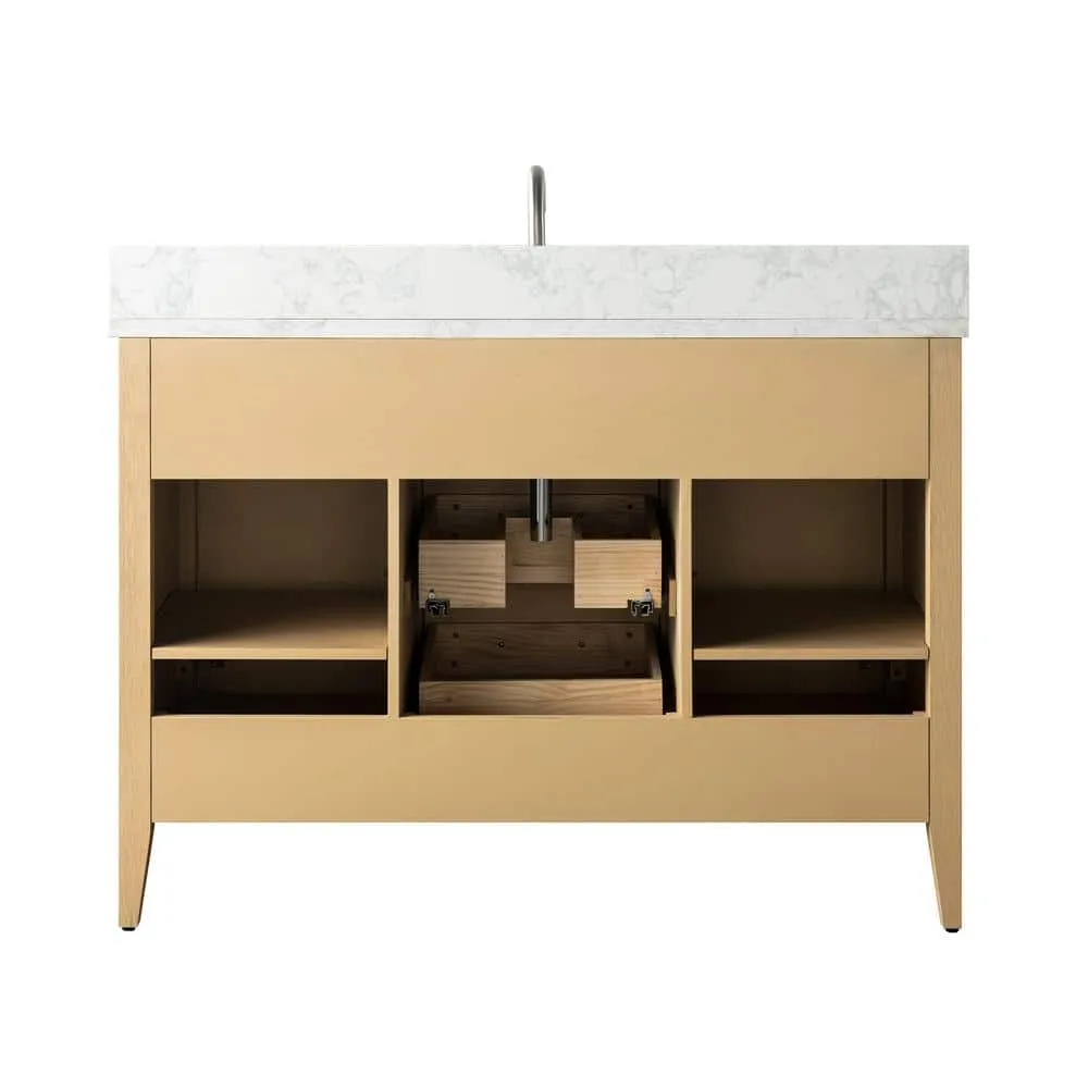 Vanity Art 48 in. W. x 22 in. D x 34 in. H Single Sink Bathroom Vanity Cabinet in Natural Oak with Engineered Marble Top in White, photo 4 of 10