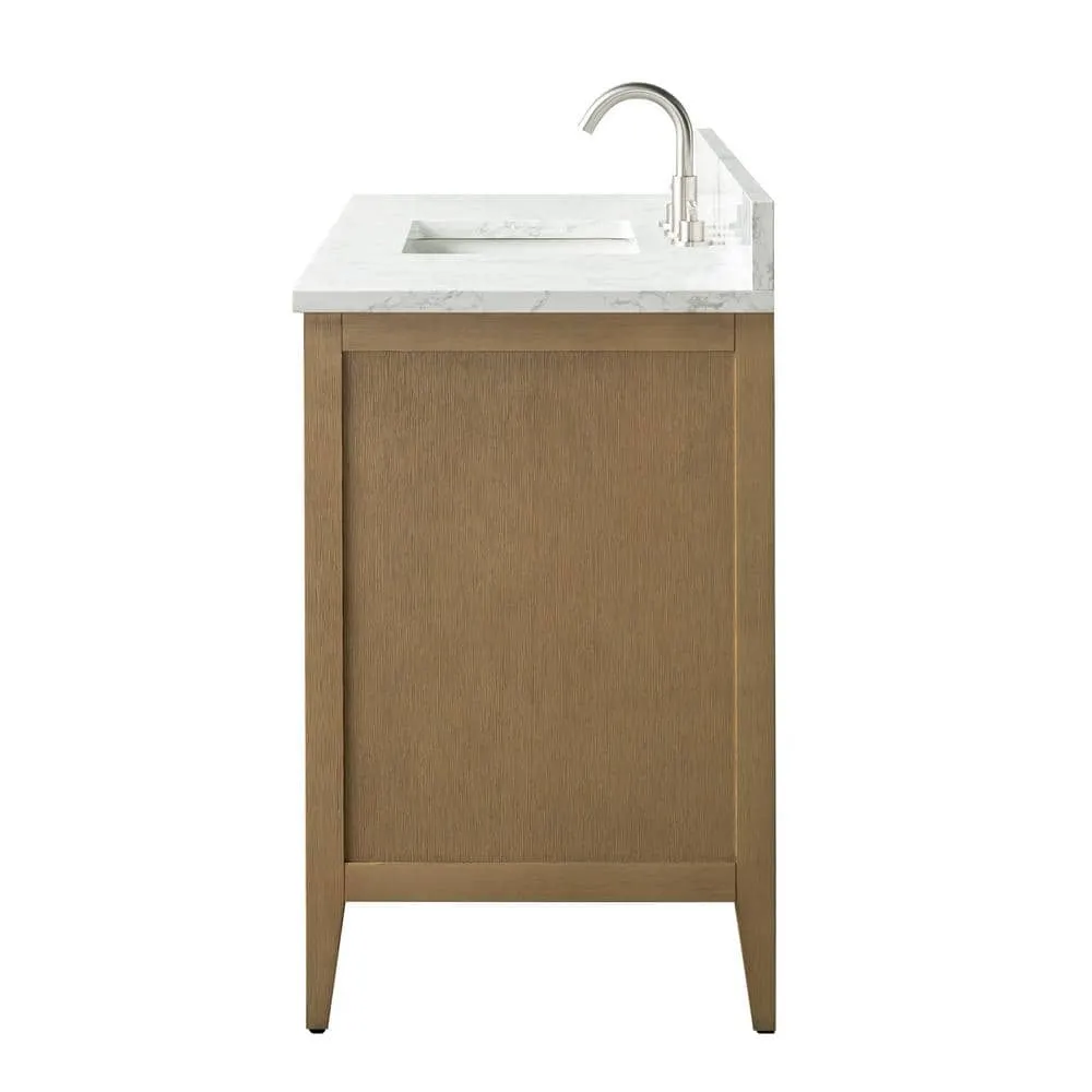 Vanity Art 48 in. W. x 22 in. D x 34 in. H Single Sink Bathroom Vanity Cabinet in Natural Oak with Engineered Marble Top in White, photo 2 of 10