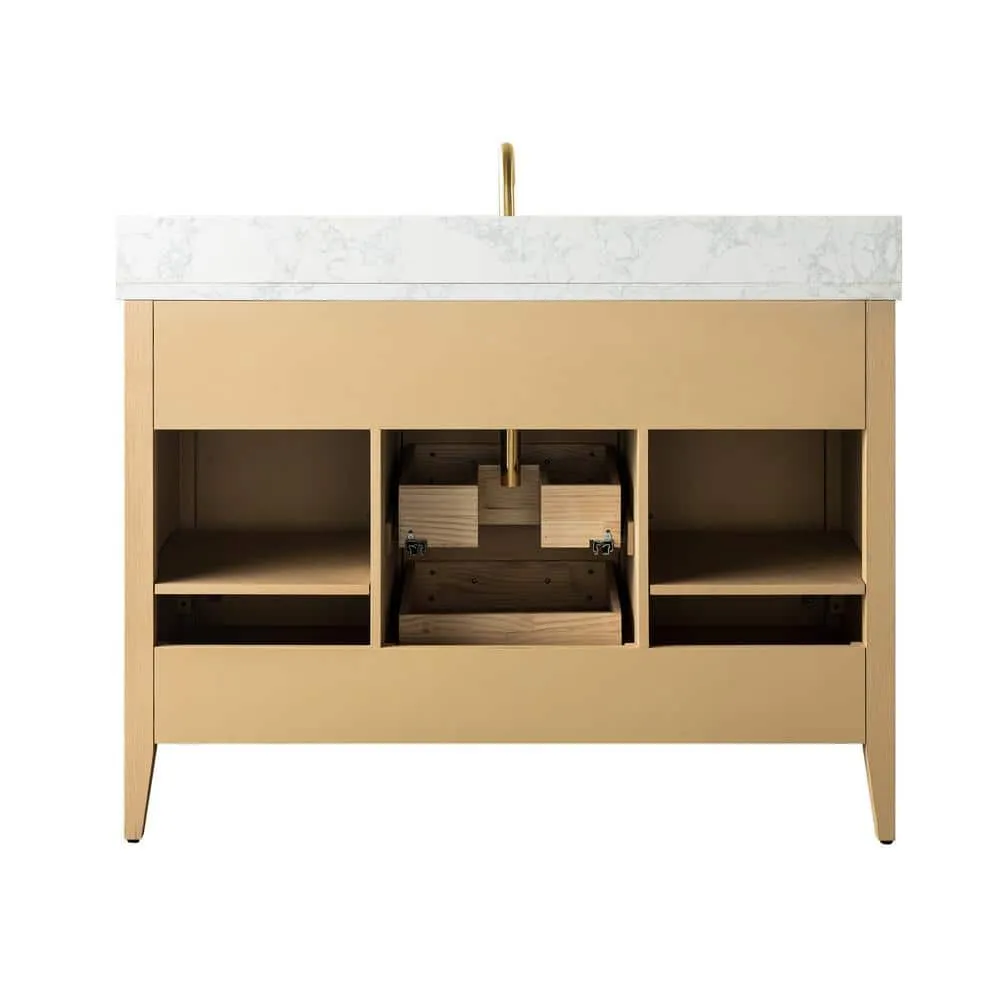 Vanity Art 48 in. W x 22 in. D x 34 in. H Single-Sink Bathroom Vanity in Natural Oak with Engineered Marble Top in Arabescato White, photo 4 of 10