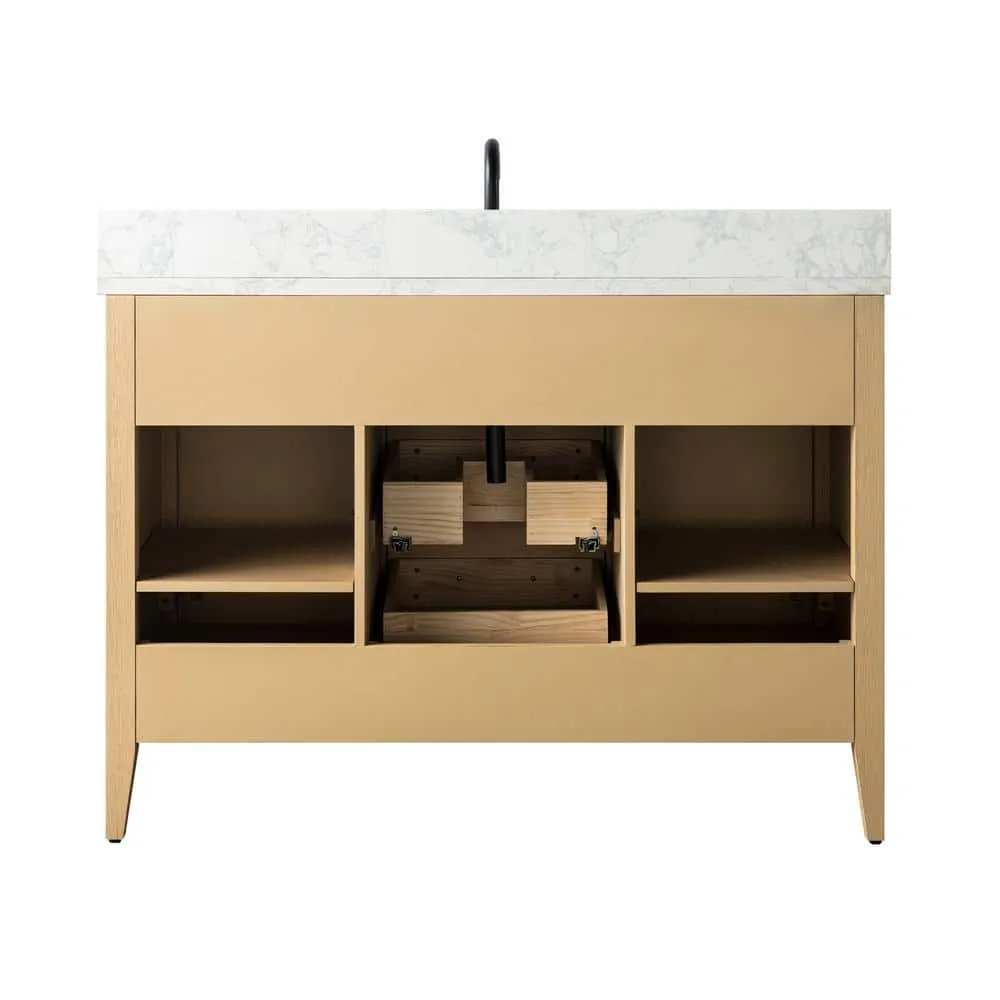 Vanity Art 48 in. W x 22 in. D x 34 in. H Single Sink Bathroom Vanity Cabinet in Natural Oak with Engineered Marble Top, photo 4 of 11