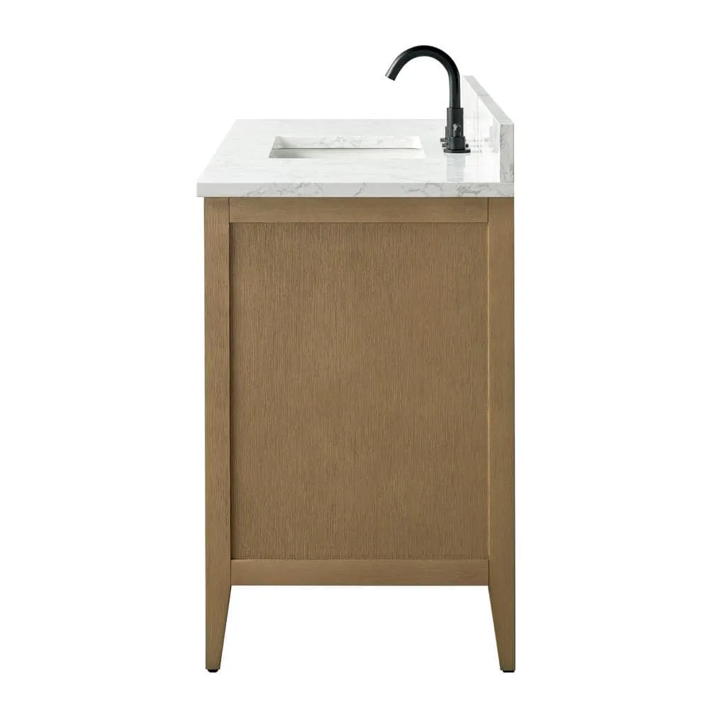 Vanity Art 48 in. W x 22 in. D x 34 in. H Single Sink Bathroom Vanity Cabinet in Natural Oak with Engineered Marble Top, photo 2 of 11