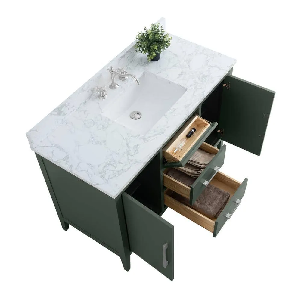 Vanity Art 48 in. W x 22 in. D x 34 in. H Single Sink Bathroom Vanity Cabinet in Vintage Green with Engineered Marble Top, photo 4 of 8