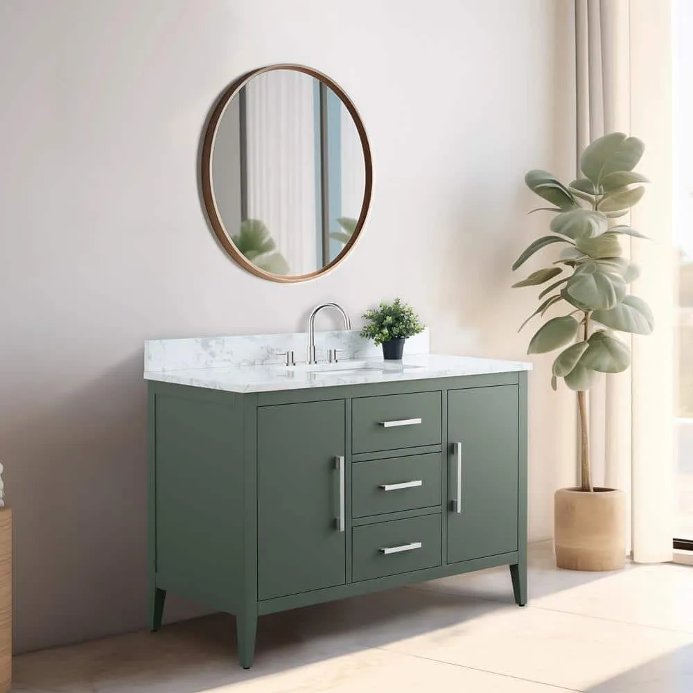 Vanity Art 48 in. W x 22 in. D x 34 in. H Single Sink Bathroom Vanity Cabinet in Vintage Green with Engineered Marble Top, photo 5 of 8
