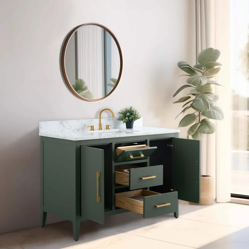 Vanity Art 48 in. W x 22 in. D x 34 in. H Single Sink Bathroom Vanity Cabinet in Vintage Green with Engineered Marble Top, photo 6 of 10