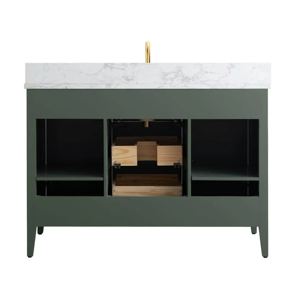 Vanity Art 48 in. W x 22 in. D x 34 in. H Single Sink Bathroom Vanity Cabinet in Vintage Green with Engineered Marble Top, photo 4 of 10