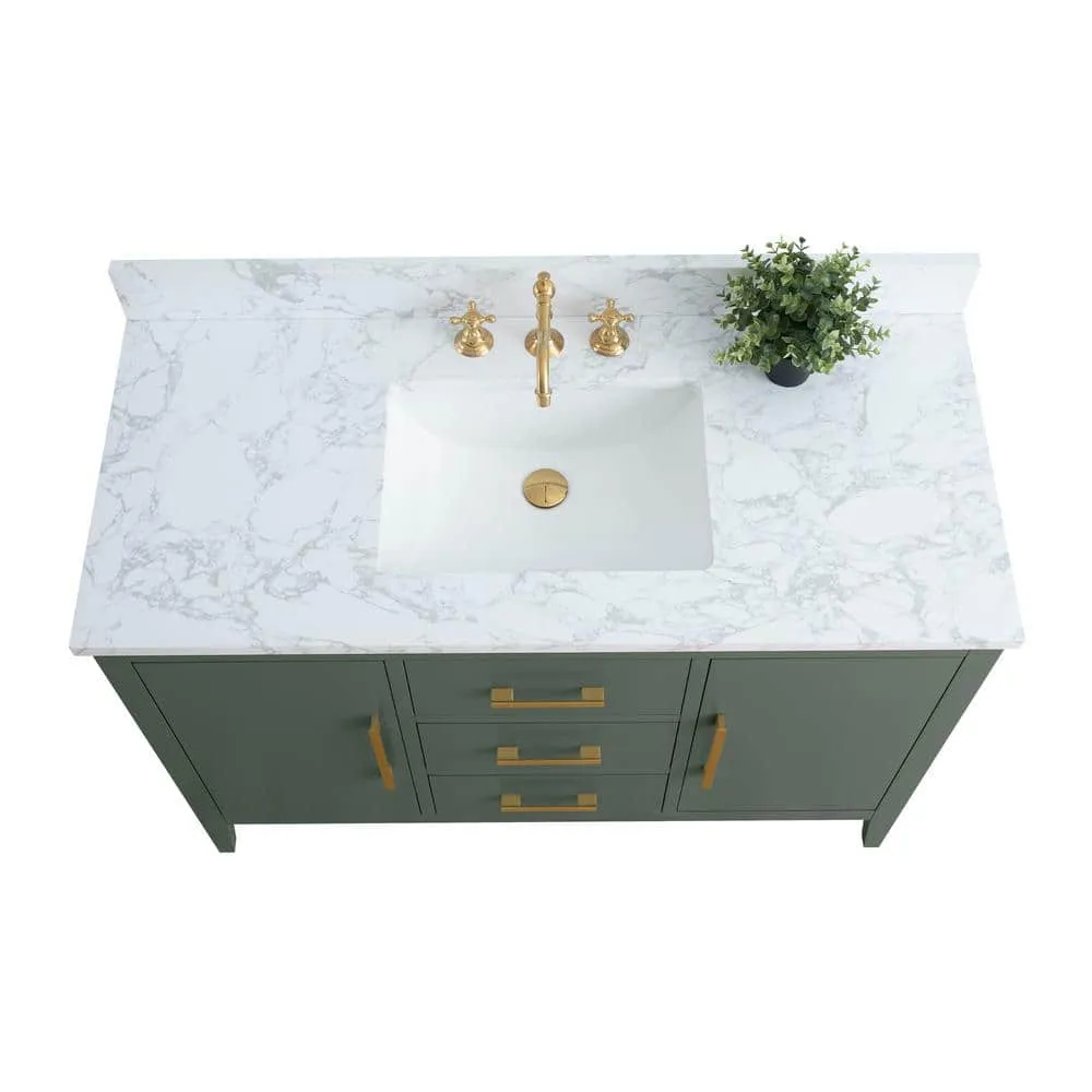 Vanity Art 48 in. W x 22 in. D x 34 in. H Single Sink Bathroom Vanity Cabinet in Vintage Green with Engineered Marble Top, photo 3 of 10