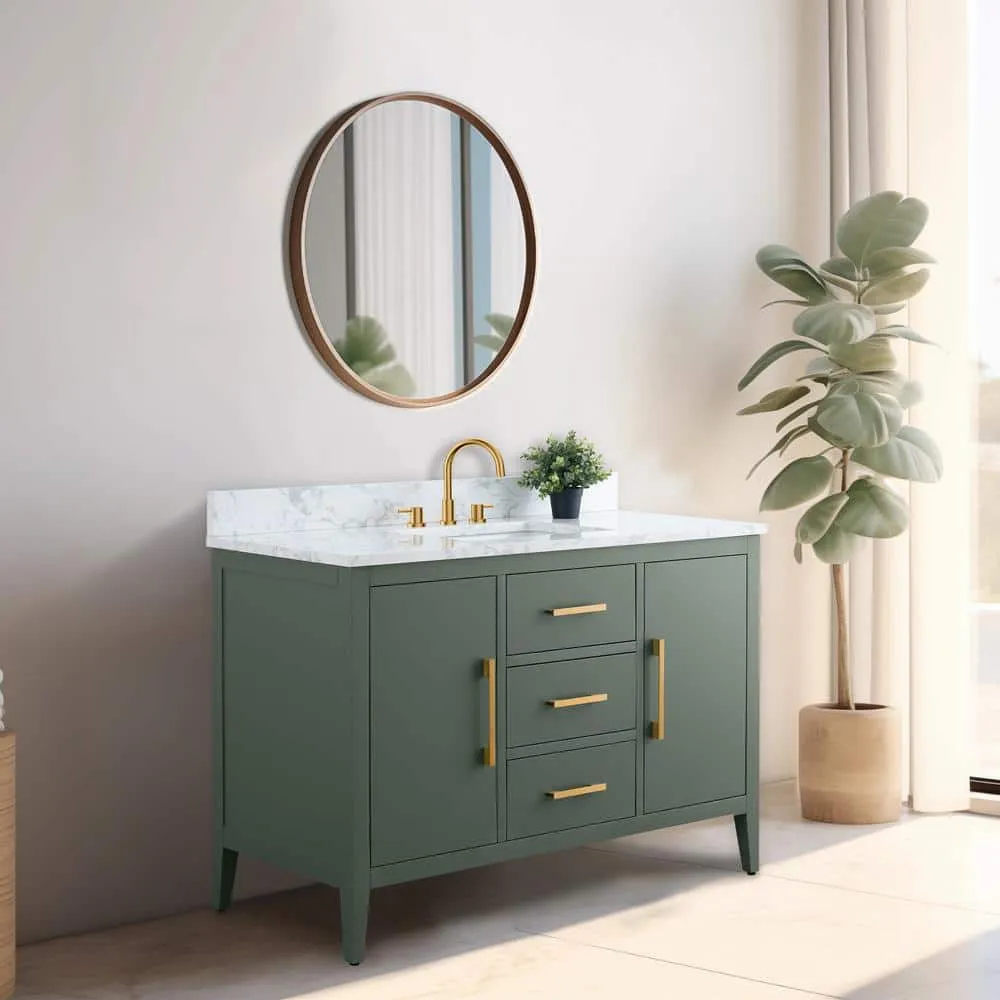 Vanity Art 48 in. W x 22 in. D x 34 in. H Single Sink Bathroom Vanity Cabinet in Vintage Green with Engineered Marble Top, photo 5 of 10