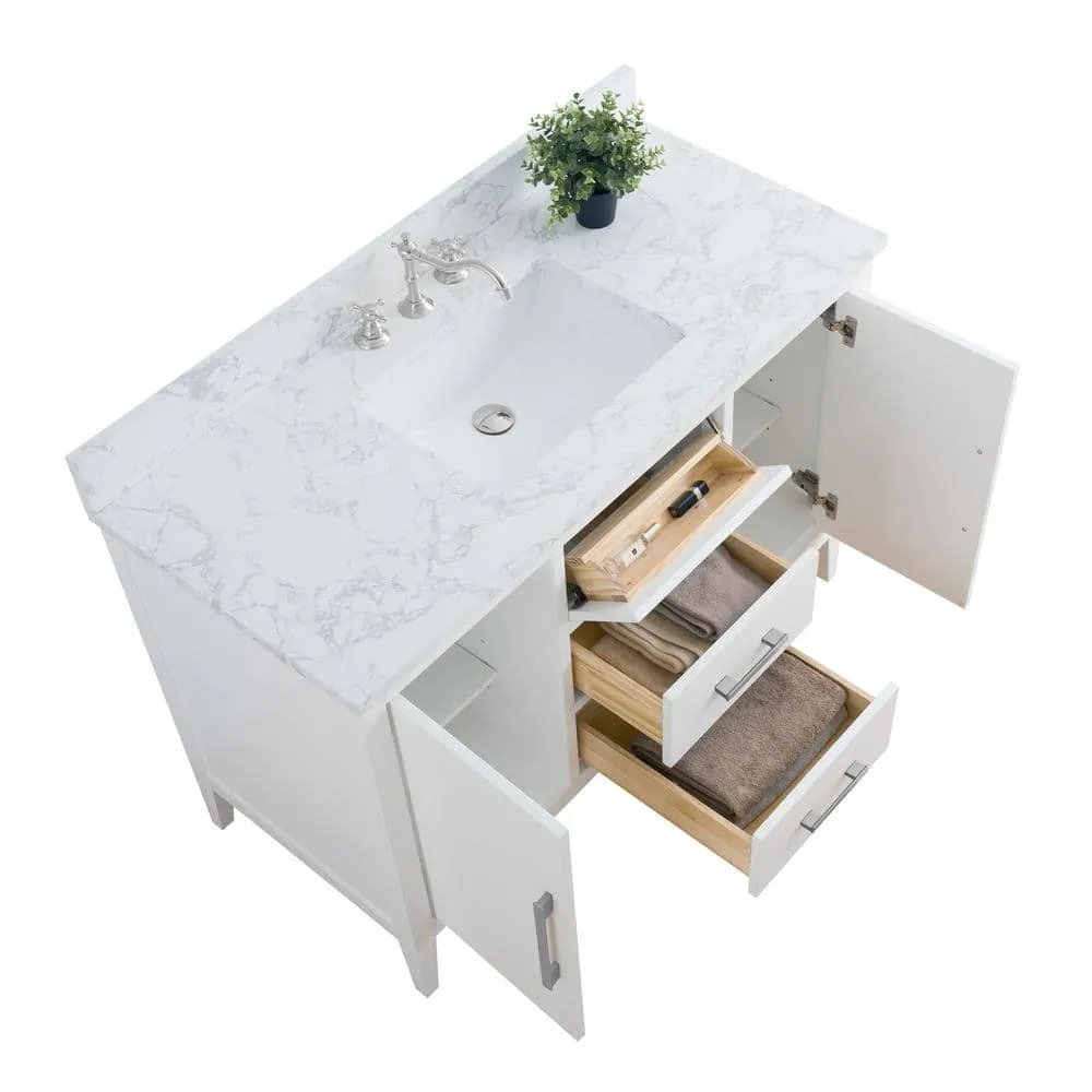 Vanity Art 48 in. W x 22 in. D x 34 in. H Single Sink Bathroom Vanity Cabinet in White with Engineered Marble Top, photo 9 of 12