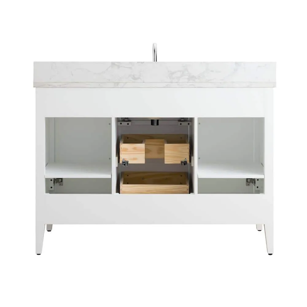 Vanity Art 48 in. W x 22 in. D x 34 in. H Single Sink Bathroom Vanity Cabinet in White with Engineered Marble Top, photo 5 of 12