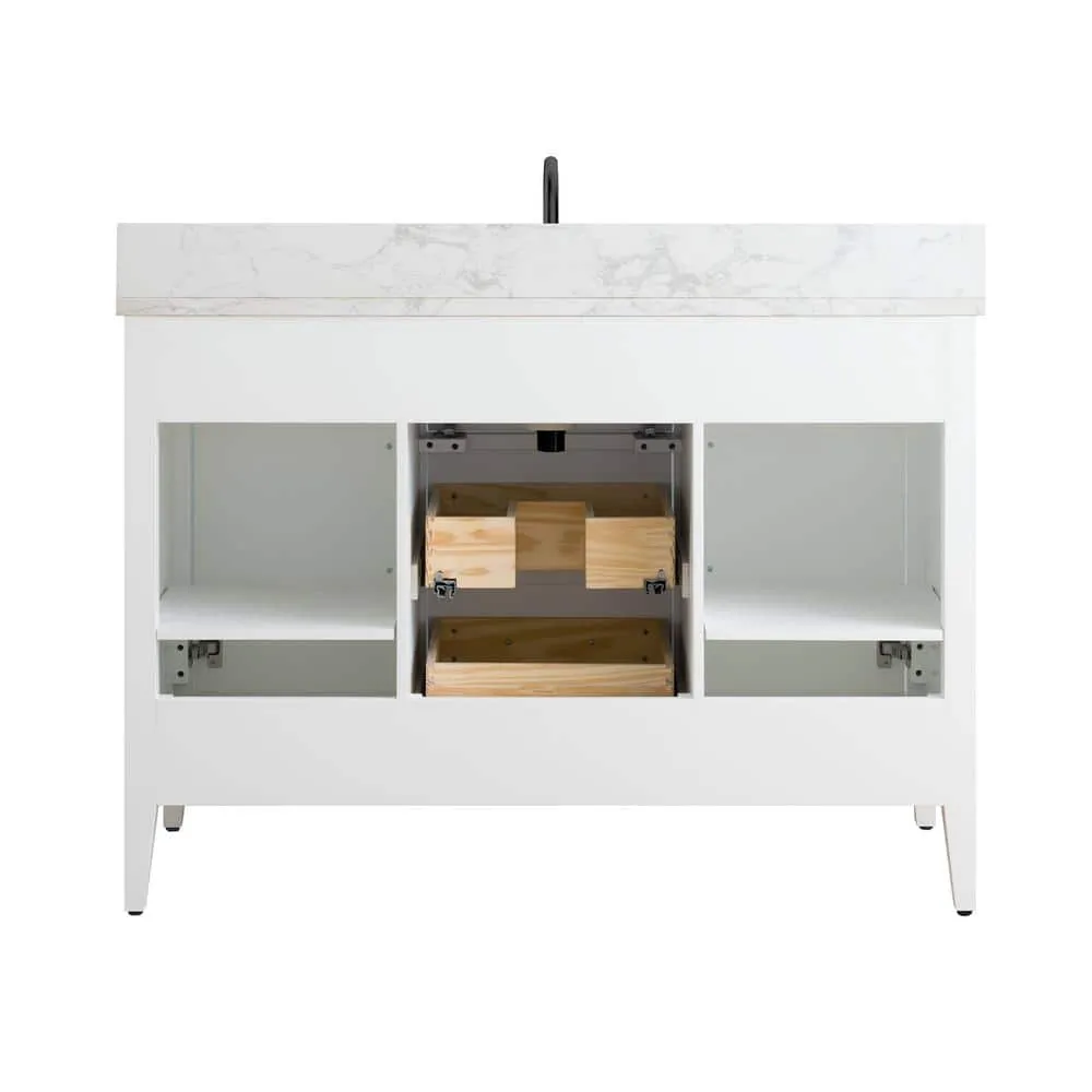 Vanity Art 48 in. W x 22 in. D x 34 in. H Single Sink Bathroom Vanity Cabinet in White with Engineered Marble Top, photo 5 of 9