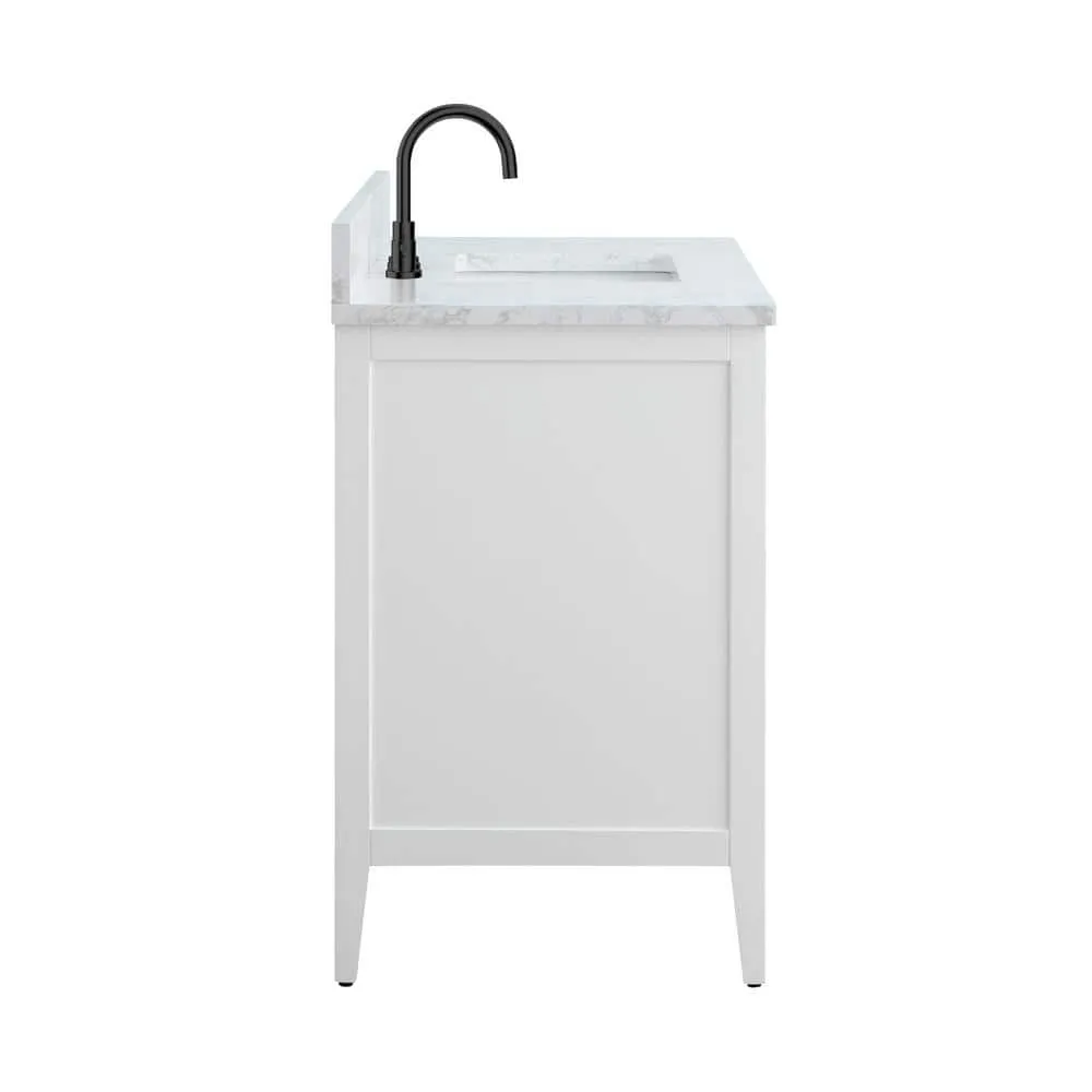 Vanity Art 48 in. W x 22 in. D x 34 in. H Single Sink Bathroom Vanity Cabinet in White with Engineered Marble Top, photo 3 of 9