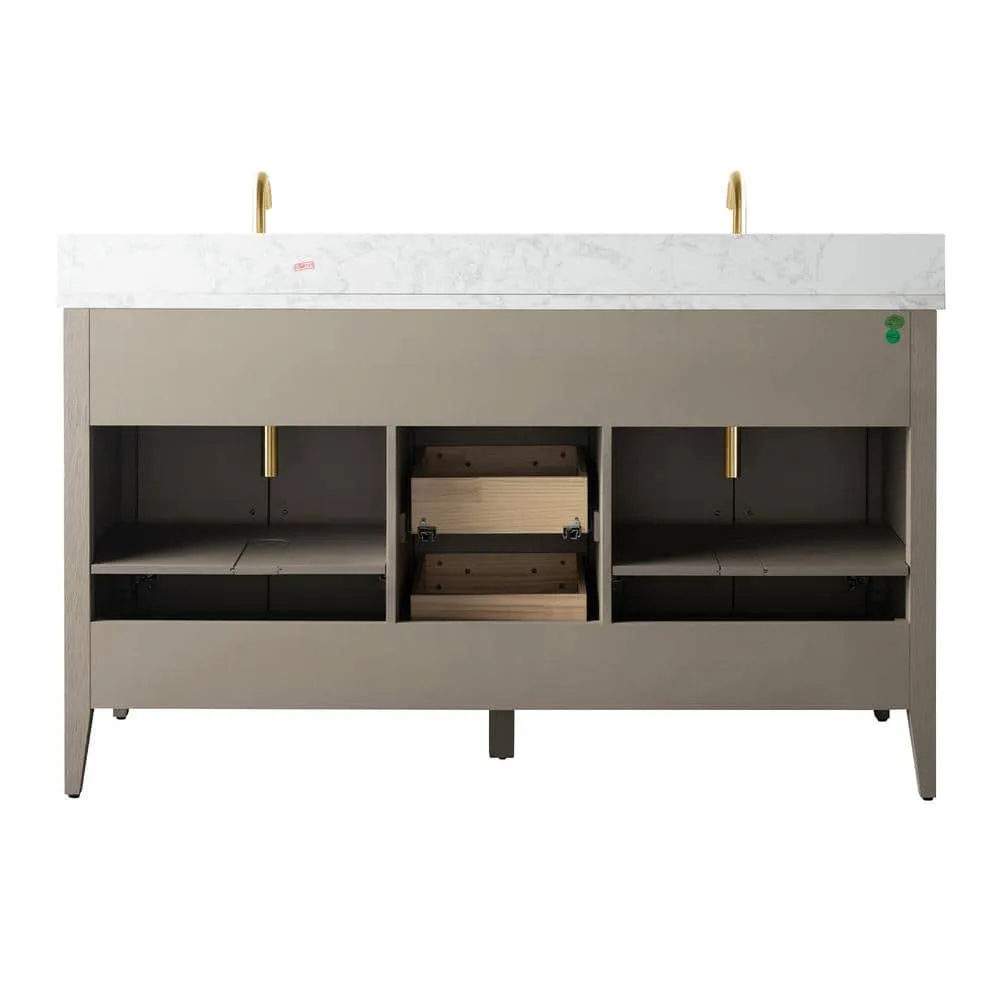 Vanity Art 60 in. W x 22 in. D x 34 in. H Double-Sink Bath Vanity in Driftwood Gray with Engineered Marble Top in Arabescato White, photo 5 of 13