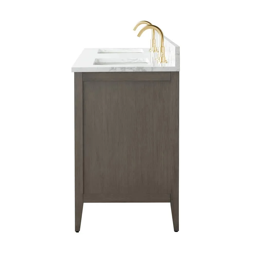 Vanity Art 60 in. W x 22 in. D x 34 in. H Double-Sink Bath Vanity in Driftwood Gray with Engineered Marble Top in Arabescato White, photo 2 of 13