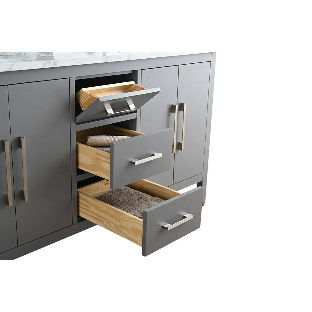 Vanity Art 60 in. W x 22 in. D x 34 in. H Double Sink Bathroom Vanity Cabinet in Cashmere Gray with Engineered Marble Top in White, photo 9 of 13