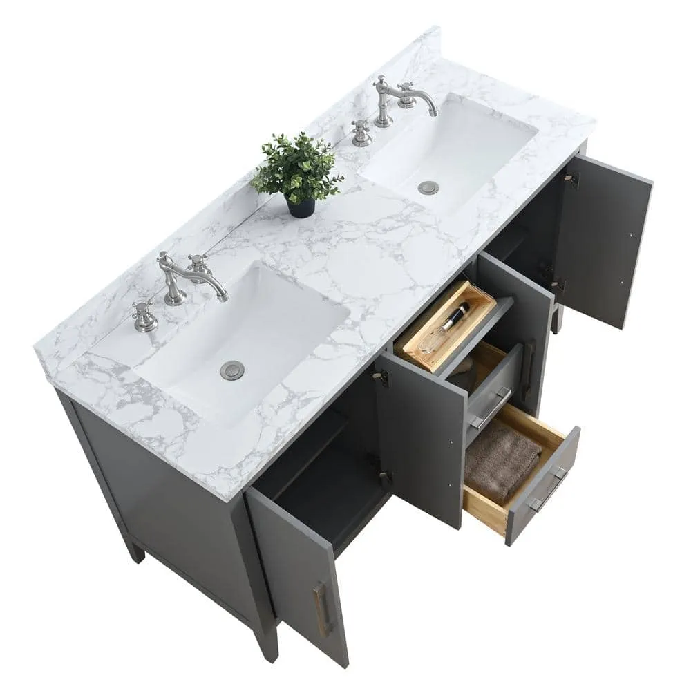 Vanity Art 60 in. W x 22 in. D x 34 in. H Double Sink Bathroom Vanity Cabinet in Cashmere Gray with Engineered Marble Top in White, photo 8 of 13