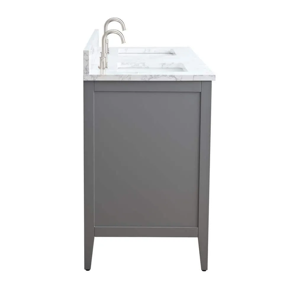 Vanity Art 60 in. W x 22 in. D x 34 in. H Double Sink Bathroom Vanity Cabinet in Cashmere Gray with Engineered Marble Top in White, photo 2 of 13