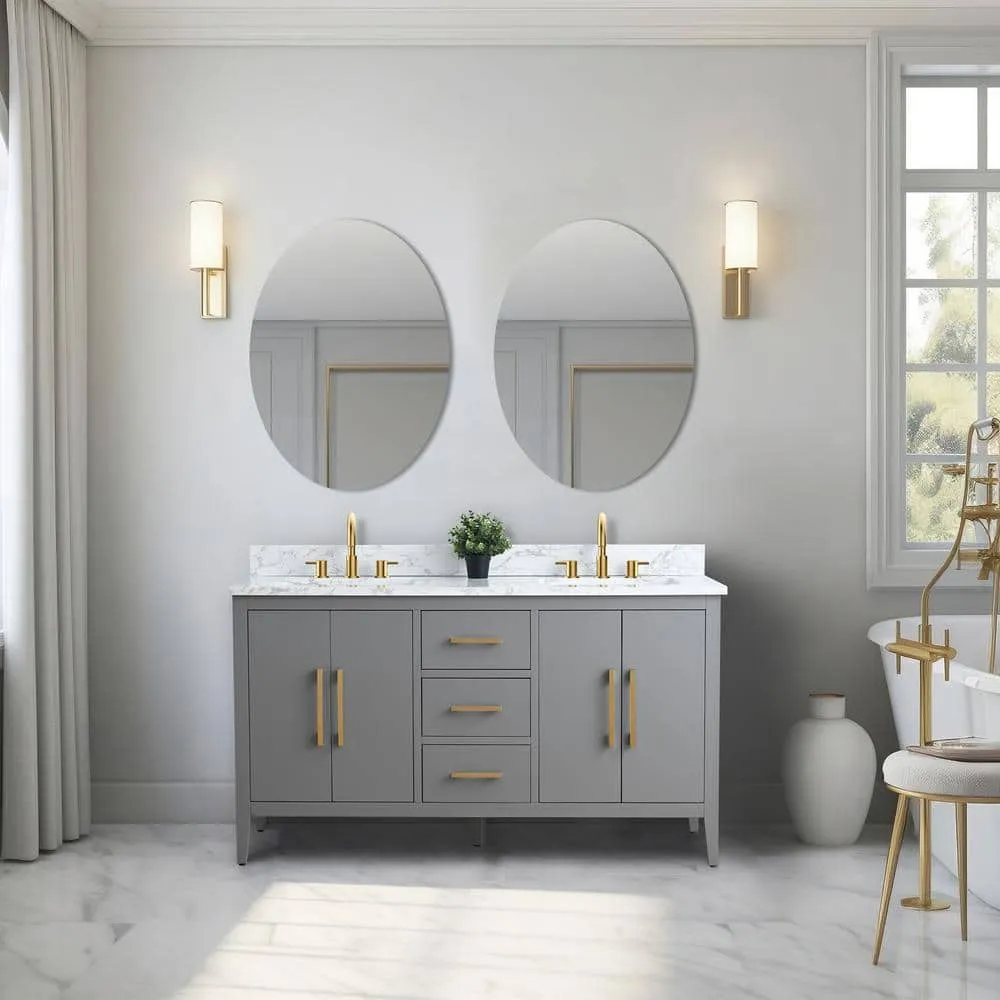 Vanity Art 60 in. W x 22 in. D x 34 in. H Double Sink Bathroom Vanity Cabinet in Cashmere Gray with Engineered Marble Top in White, photo 2 of 9