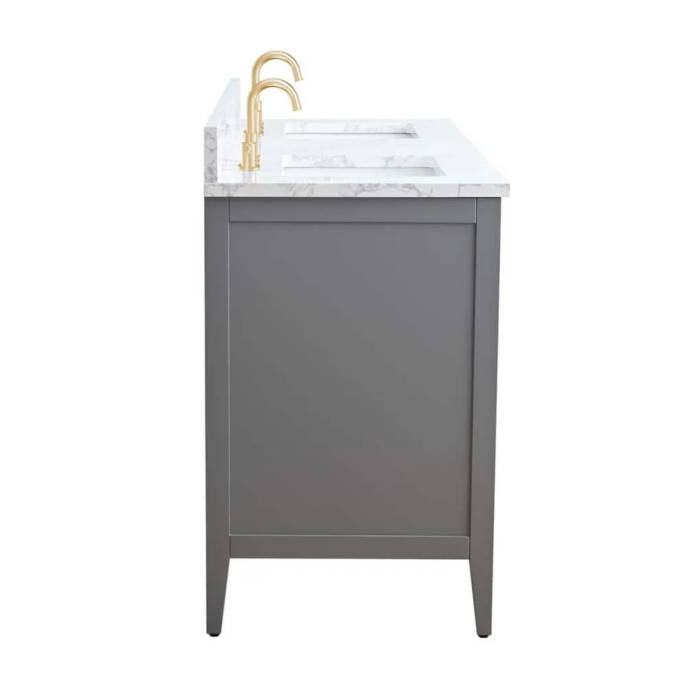 Vanity Art 60 in. W x 22 in. D x 34 in. H Double Sink Bathroom Vanity Cabinet in Cashmere Gray with Engineered Marble Top in White, photo 3 of 9