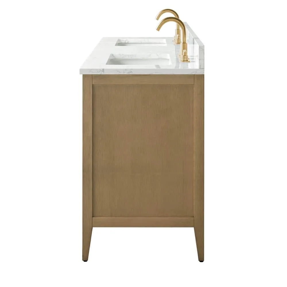 Vanity Art 60 in. W x 22 in. D x 34 in. H Double-Sink Bathroom Vanity in Natural Oak with Engineered Marble Top in Arabescato White, photo 2 of 12