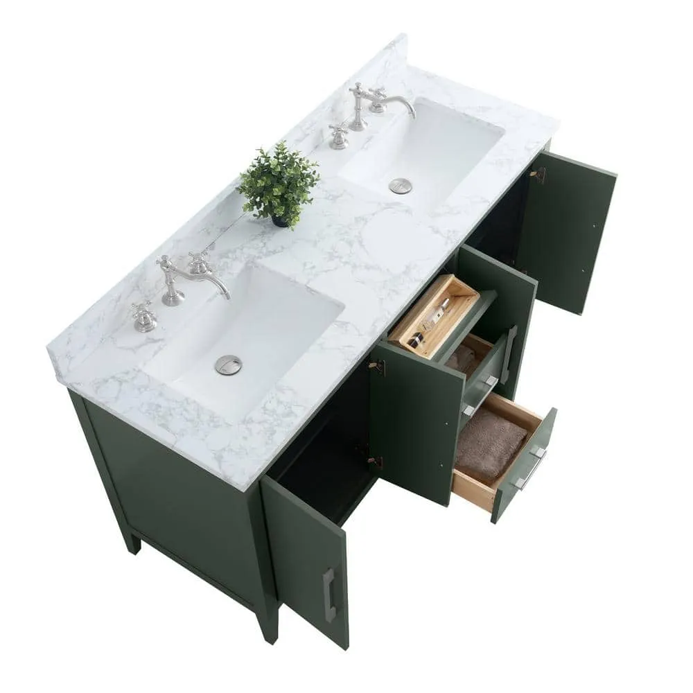 Vanity Art 60 in. W x 22 in. D x 34 in. H Double Sink Bathroom Vanity Cabinet in Vintage Green with Engineered Marble Top in White, photo 9 of 13