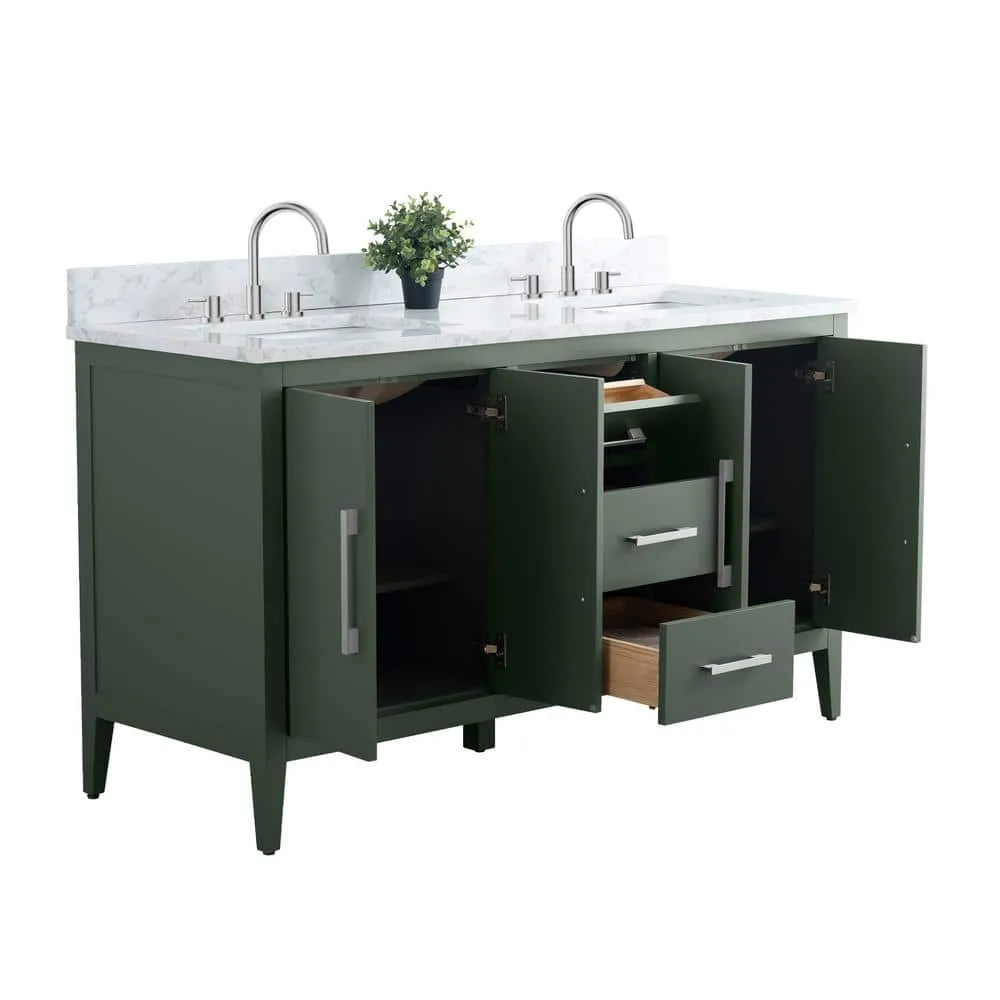 Vanity Art 60 in. W x 22 in. D x 34 in. H Double Sink Bathroom Vanity Cabinet in Vintage Green with Engineered Marble Top in White, photo 8 of 13