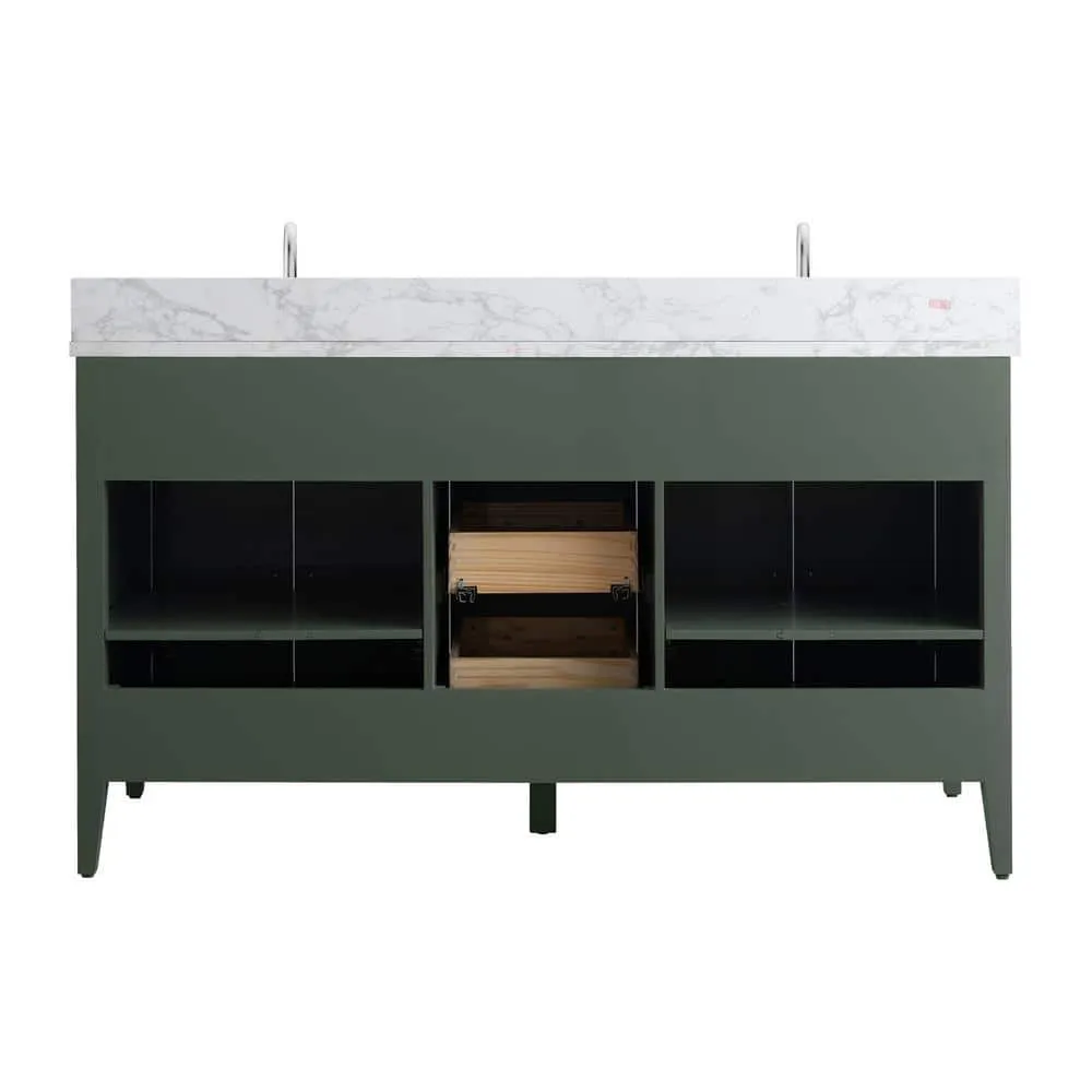 Vanity Art 60 in. W x 22 in. D x 34 in. H Double Sink Bathroom Vanity Cabinet in Vintage Green with Engineered Marble Top in White, photo 5 of 13