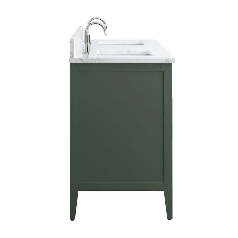 Vanity Art 60 in. W x 22 in. D x 34 in. H Double Sink Bathroom Vanity Cabinet in Vintage Green with Engineered Marble Top in White, photo 2 of 13