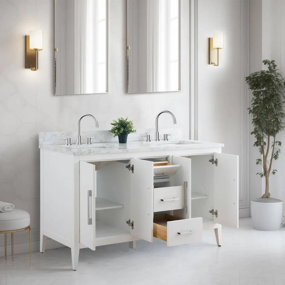 Vanity Art 60 in. W x 22 in. D x 34 in. H Double Sink Bathroom Vanity Cabinet in White with Engineered Marble Top in White, photo 14 of 14