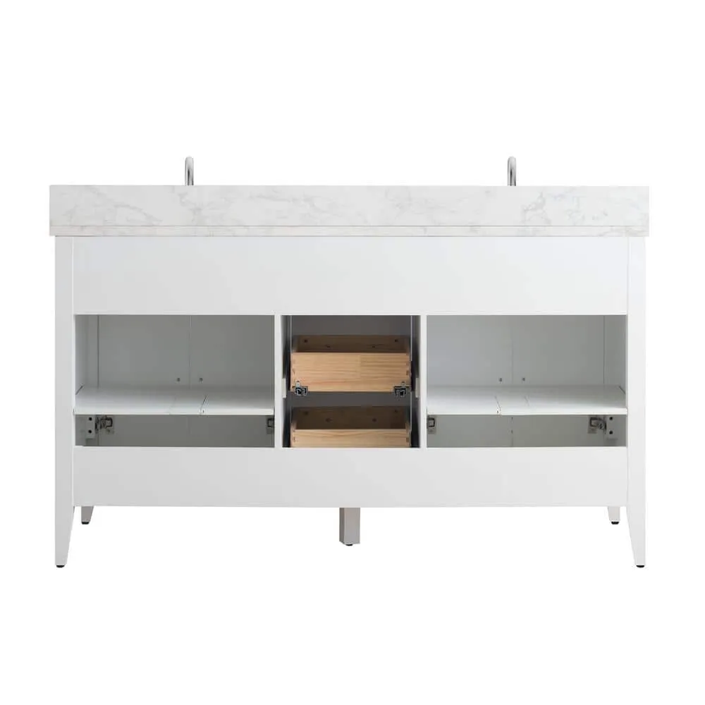 Vanity Art 60 in. W x 22 in. D x 34 in. H Double Sink Bathroom Vanity Cabinet in White with Engineered Marble Top in White, photo 6 of 14
