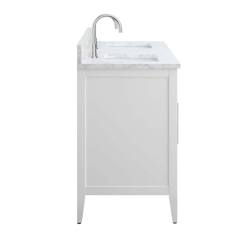 Vanity Art 60 in. W x 22 in. D x 34 in. H Double Sink Bathroom Vanity Cabinet in White with Engineered Marble Top in White, photo 2 of 14