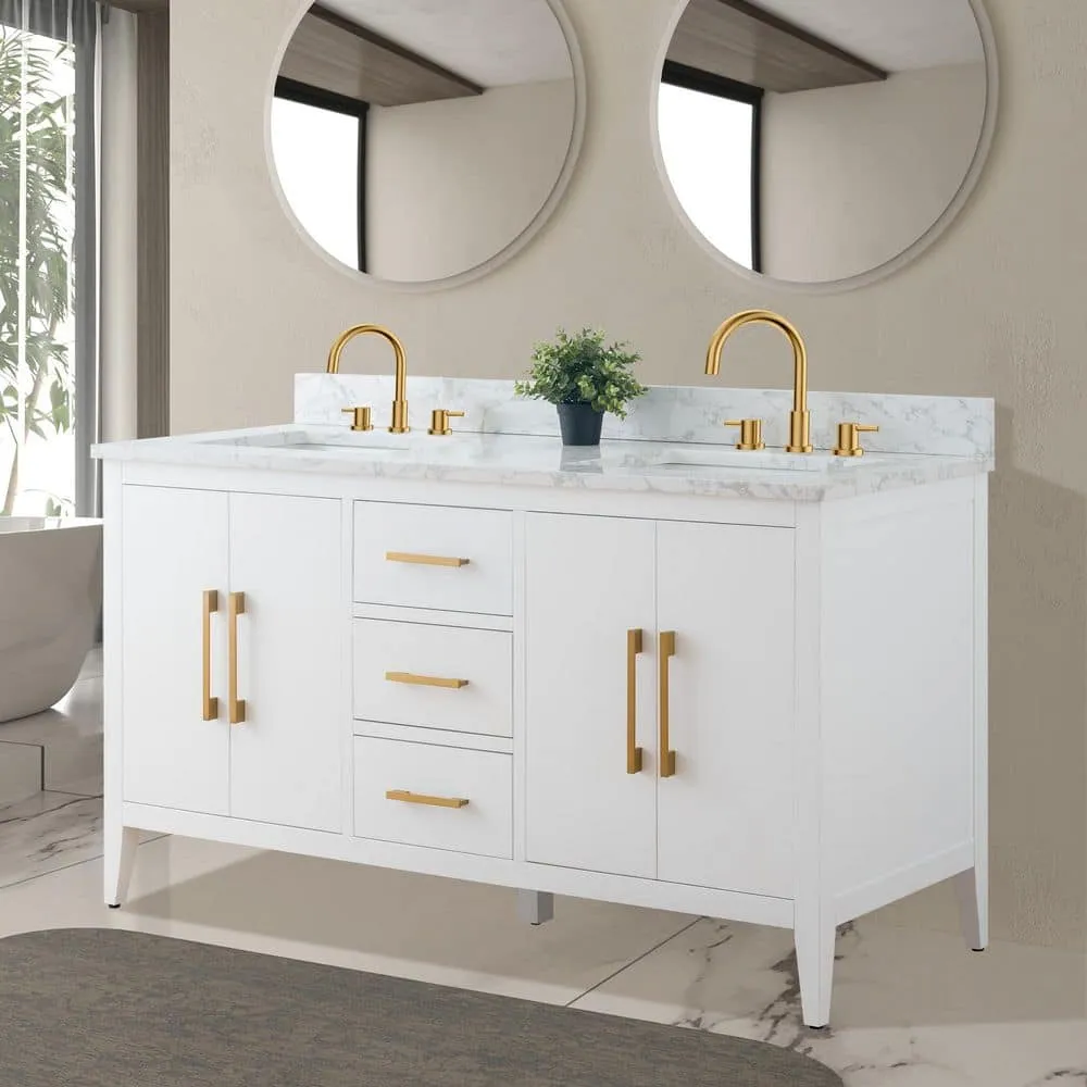 Vanity Art 60 in. W x 22 in. D x 34 in. H Double Sink Bathroom Vanity Cabinet in White with Engineered Marble Top in White, photo 3 of 9