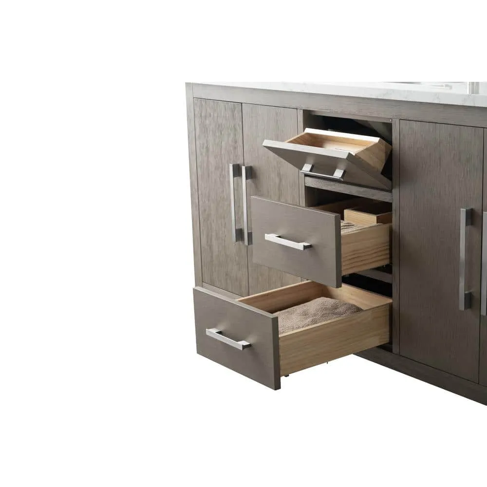 Vanity Art 60 in. W. x 22 in. D x 34 in. H Single Sink Bathroom Vanity Cabinet Driftwood Gray with Engineered Marble Top in White, photo 8 of 11