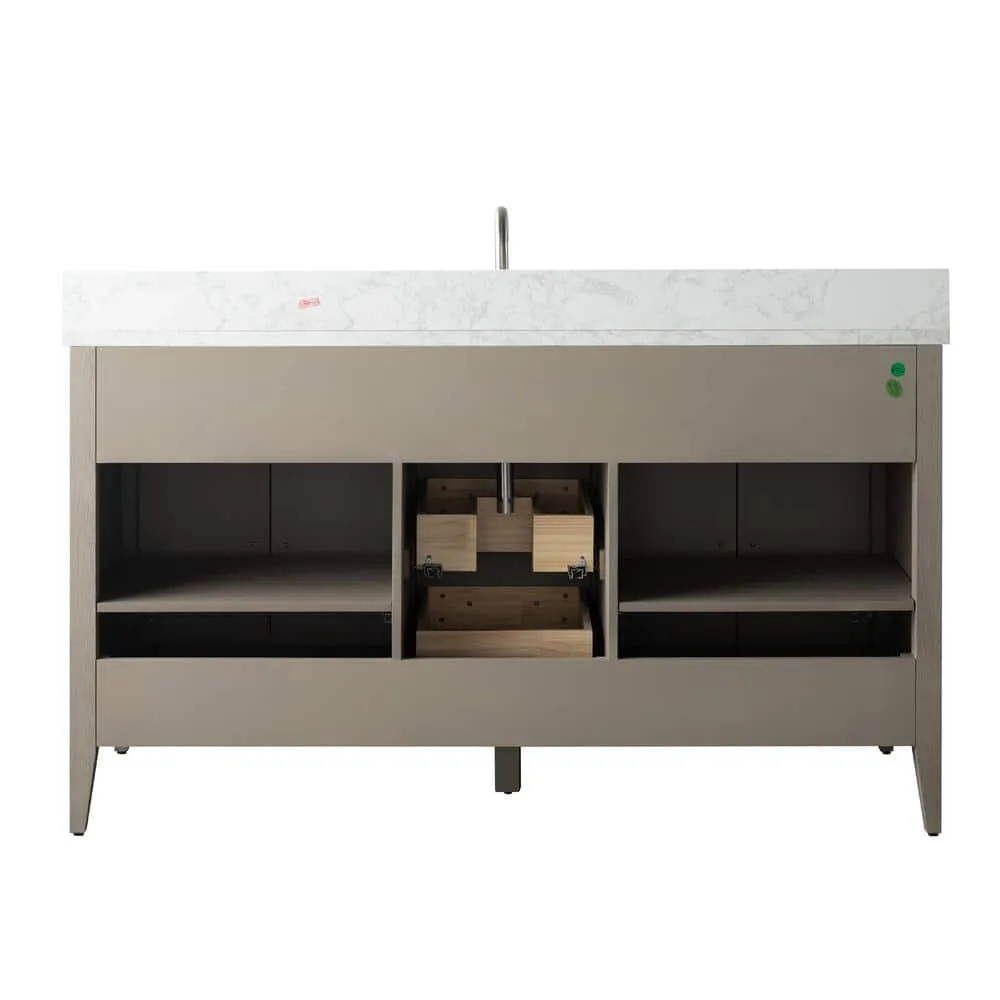 Vanity Art 60 in. W. x 22 in. D x 34 in. H Single Sink Bathroom Vanity Cabinet Driftwood Gray with Engineered Marble Top in White, photo 9 of 11
