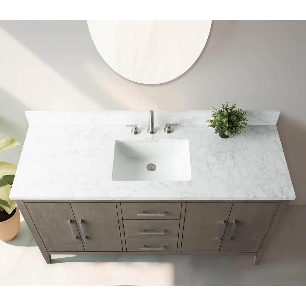 Vanity Art 60 in. W. x 22 in. D x 34 in. H Single Sink Bathroom Vanity Cabinet Driftwood Gray with Engineered Marble Top in White, photo 3 of 11