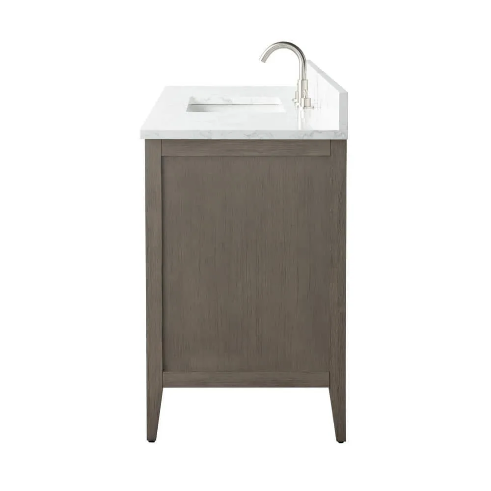 Vanity Art 60 in. W. x 22 in. D x 34 in. H Single Sink Bathroom Vanity Cabinet Driftwood Gray with Engineered Marble Top in White, photo 2 of 11