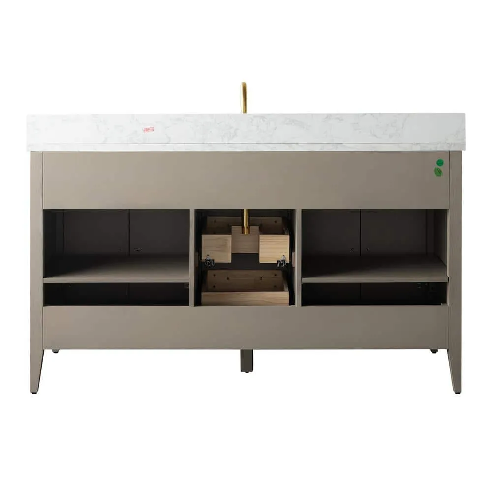 Vanity Art 60 in. W x 22 in. D x 34 in. H Single-Sink Bath Vanity in Driftwood Gray with Engineered Marble Top in Arabescato White, photo 5 of 12