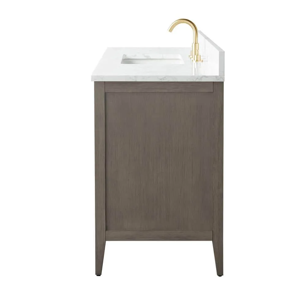 Vanity Art 60 in. W x 22 in. D x 34 in. H Single-Sink Bath Vanity in Driftwood Gray with Engineered Marble Top in Arabescato White, photo 2 of 12