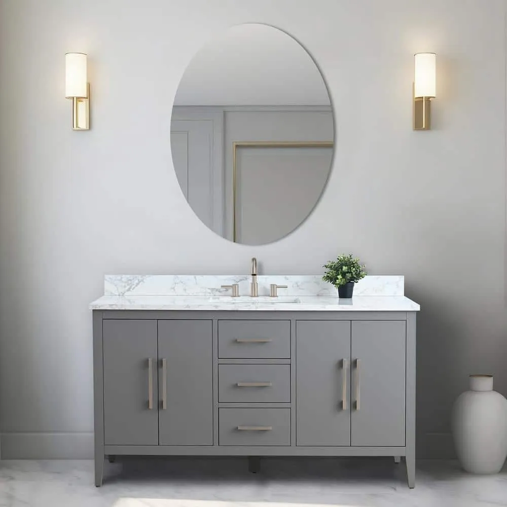 Vanity Art 60 in. W x 22 in. D x 34 in. H Single Sink Bathroom Vanity Cabinet in Cashmere Gray with Engineered Marble Top in White, photo 2 of 9