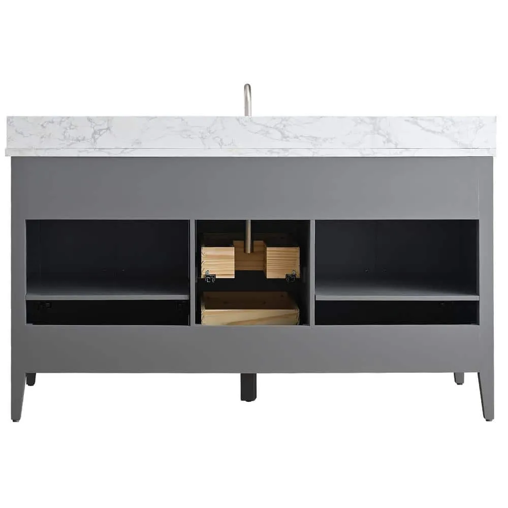 Vanity Art 60 in. W x 22 in. D x 34 in. H Single Sink Bathroom Vanity Cabinet in Cashmere Gray with Engineered Marble Top in White, photo 5 of 8