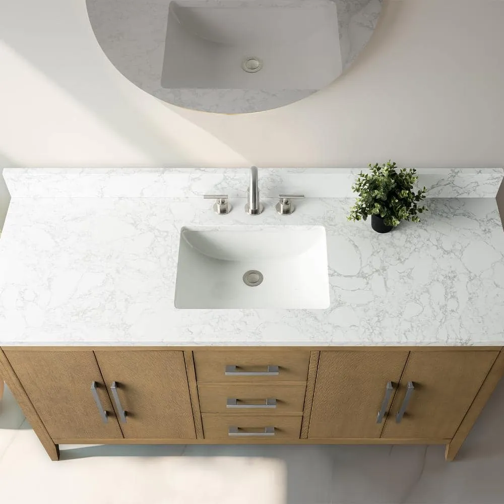 Vanity Art 60 in. W x 22 in. D x 34 in. H Single Sink Bathroom Vanity Cabinet in Natural Oak with Engineered Marble Top, photo 4 of 12