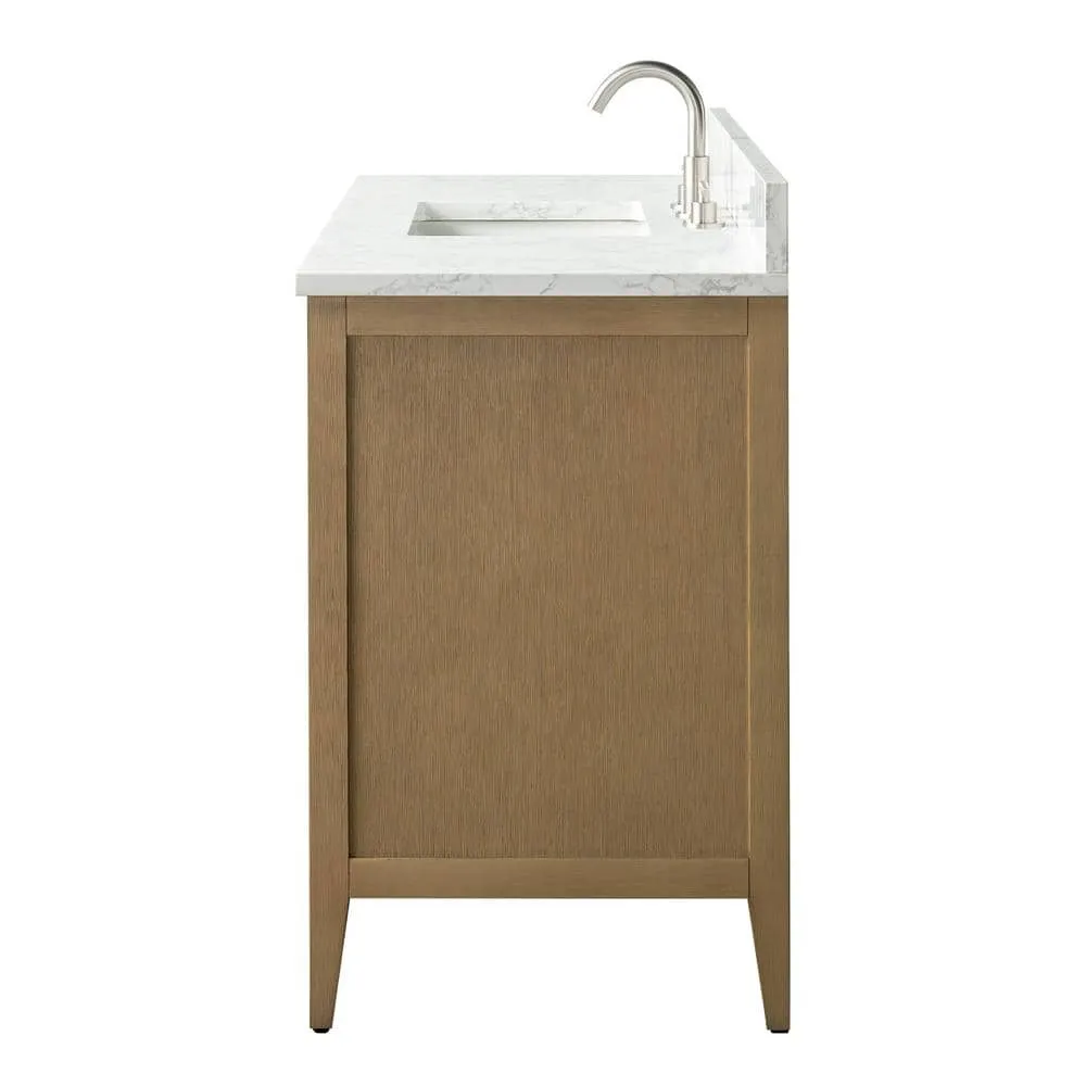 Vanity Art 60 in. W x 22 in. D x 34 in. H Single Sink Bathroom Vanity Cabinet in Natural Oak with Engineered Marble Top, photo 2 of 12