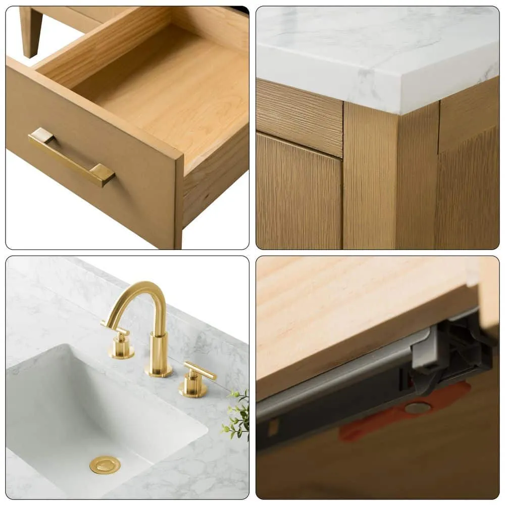 Vanity Art 60 in. W x 22 in. D x 34 in. H Single-Sink Bathroom Vanity in Natural Oak with Engineered Marble Top in Arabescato White, photo 9 of 9