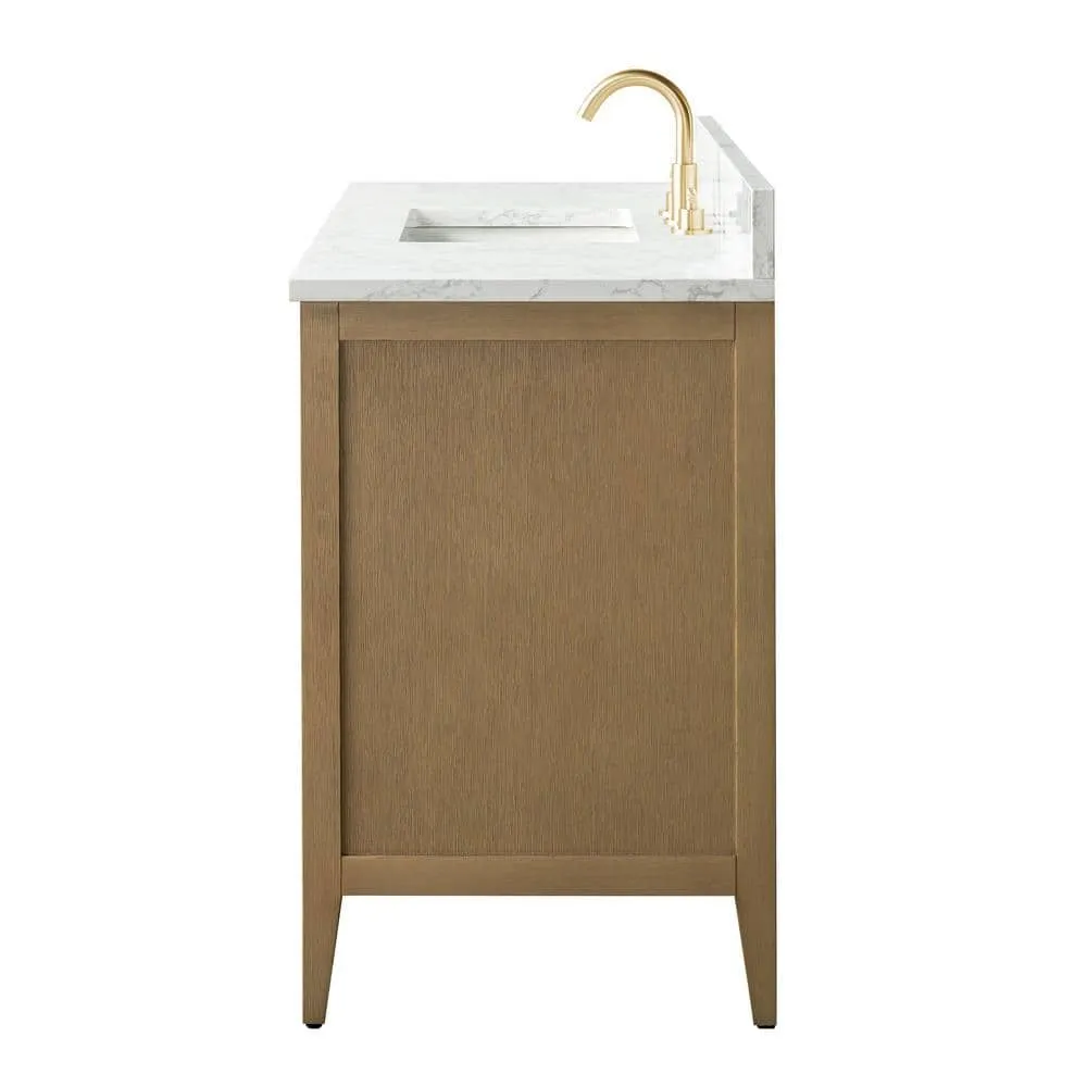 Vanity Art 60 in. W x 22 in. D x 34 in. H Single-Sink Bathroom Vanity in Natural Oak with Engineered Marble Top in Arabescato White, photo 2 of 12